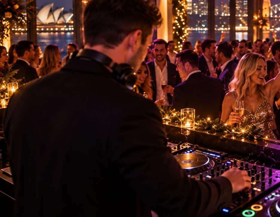 DJ playing at a lively Christmas party